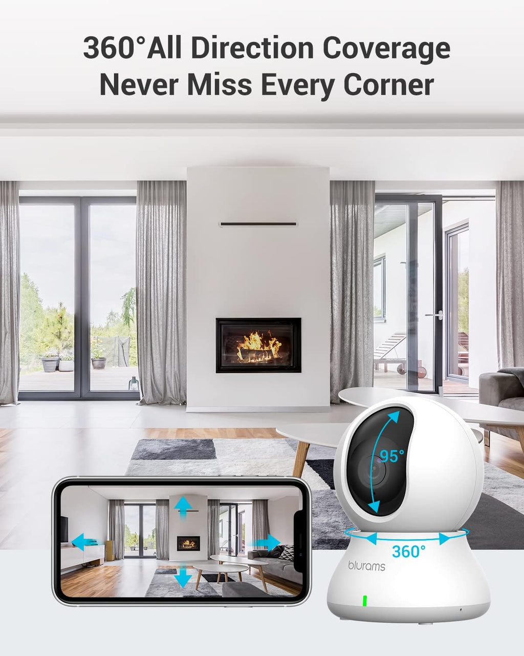 Indoor Color Camera Indoor Camera 2K, 360° Indoor Security Camera, with Phone App, PTZ Cam ...
