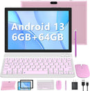 Android 13 Tablet Set,  2 in 1 6GB+64GB Tablet, 10 inch, Tablets with Keyboard Case Mouse Stylus Screen Flim, ddr4 5G Wi-Fi WIFI6 10.1 IN HD Touch Screen 8MP Dual Camera, Games Tab, BT Tableta PC