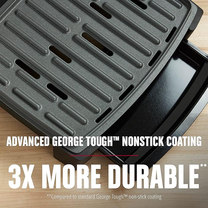 George Foreman® Fully Submersible™ Grill, NEW Dishwasher Safe, Wash the Entire Grill, Easy-to-Clean Nonstick, Black/Grey