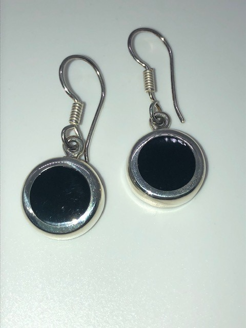 Black Onyx Circle Dangle Earrings