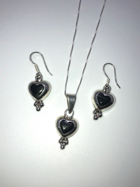 Black Onyx Heart Necklace and Earring Set