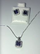 Colored Square CZ Necklace and Earrings Set