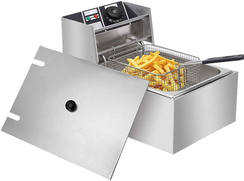 RICA-J  Commercial grade Professional Electric Deep Fryer, Stainless Steel Frying Machine  with Basket & Lid