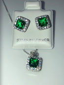 Colored Square CZ Necklace and Earrings Set