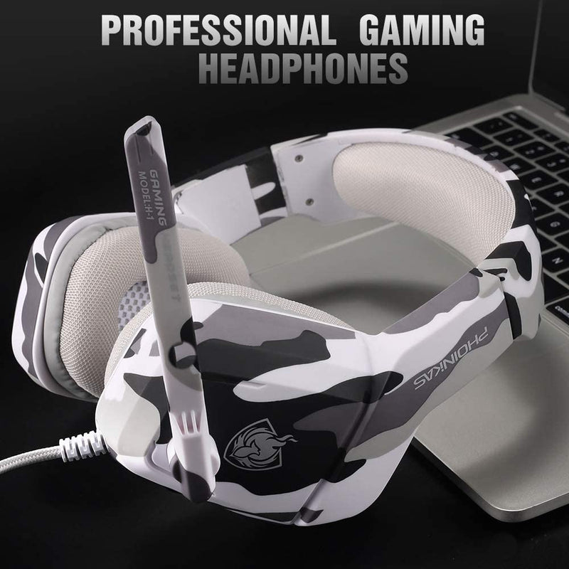 Gaming Headset for PS4, Xbox One, PC, Laptop, Mac, Nintendo Switch, Over the Ear Headset with Mic, Noise-Cancelling, 5.1 Bass Surround Sound, LED Light, Comfort Earmuff