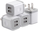 USB Wall Charger Dual Port USB Cube Power Adapter Wall Charger, 4pk white