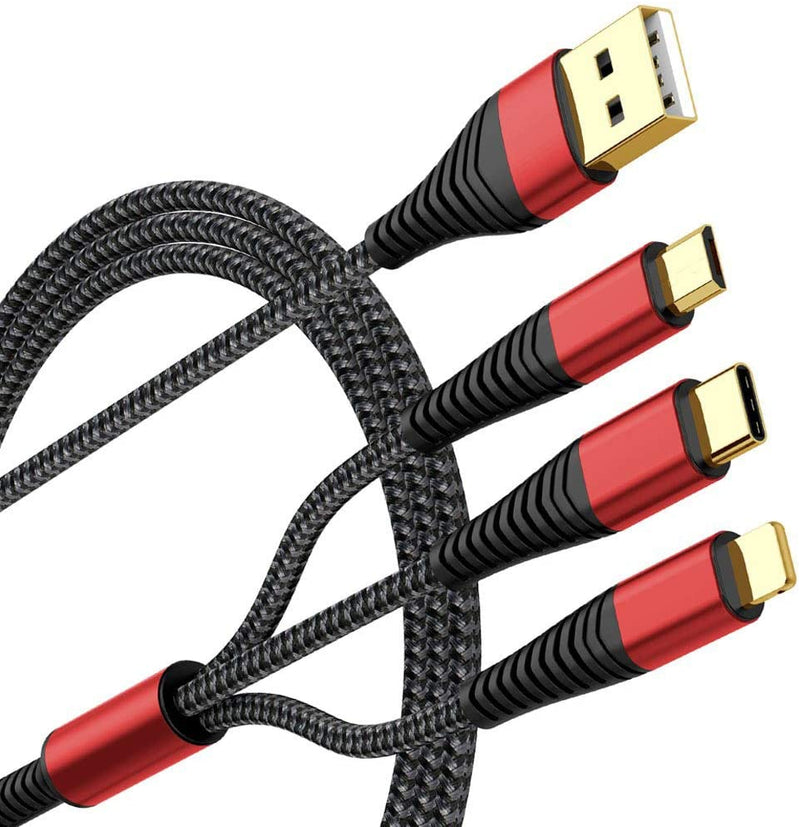 Multi Charging Cable 2Pack 5ft Nylon Braided Universal 3 in 1 Multiple Ports Devices USB Charger Cord with Gold-Plated iOS/Type C/Micro USB Connectors for Phones Tablets (Charging Only)