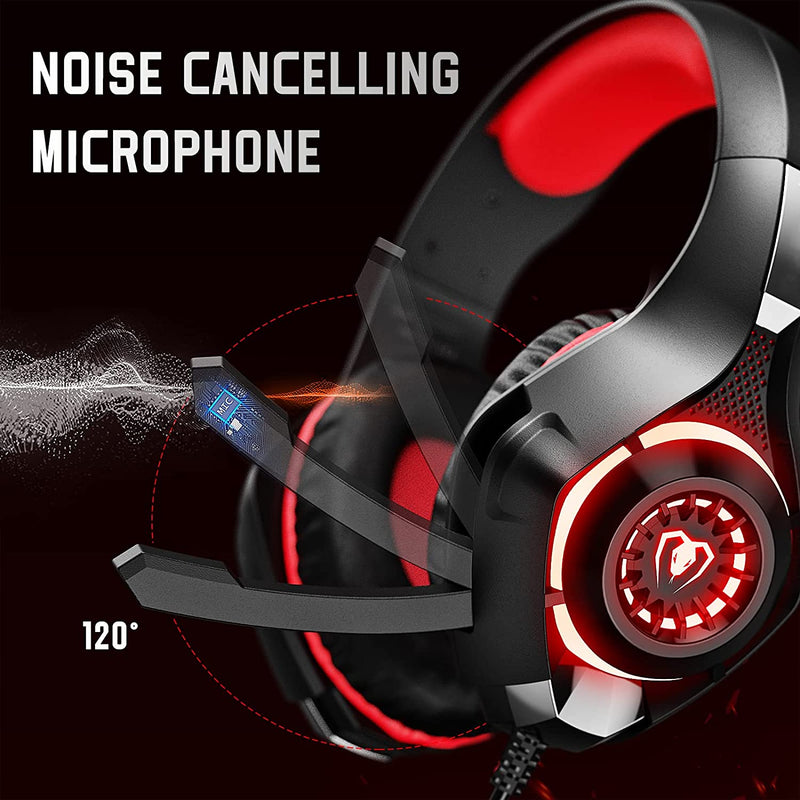 Gaming Headset with Noise Canceling mic, Red / Black