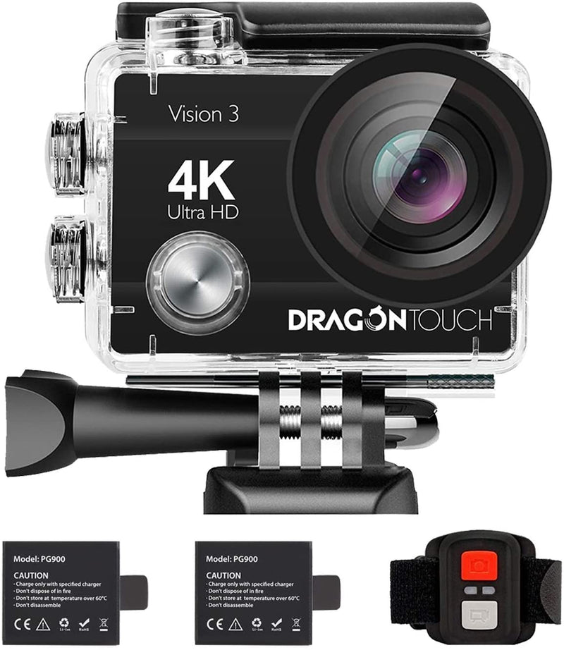 4K Action Camera 16MP Vision 3 Underwater Waterproof Camera 170° Wide Angle WiFi Sports Cam with Remote 2 Batteries and Mounting Accessories Kit