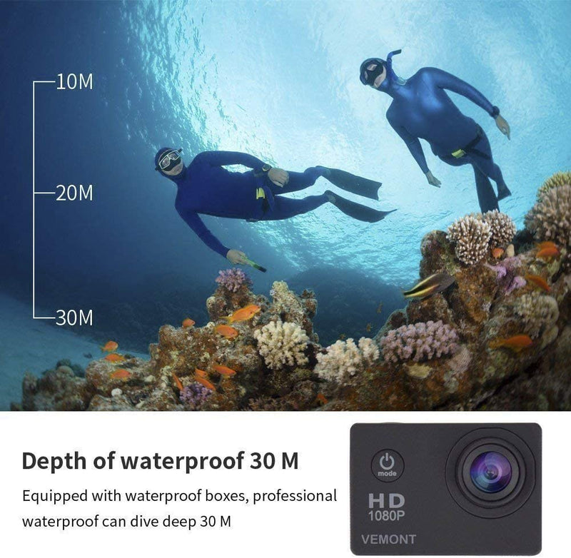 Action Camera 1080P 12MP Sports Camera Full HD 2.0 Inch Action Cam 30m/98ft Underwater Waterproof Camera with Mounting Accessories Kit