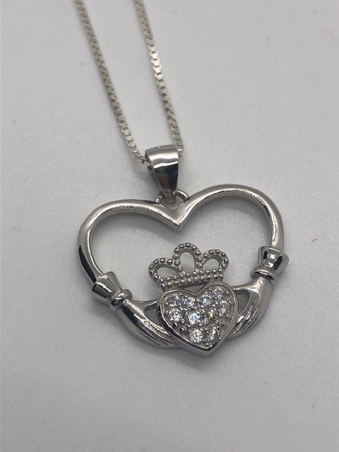 CZ Claddagh Heart Necklace