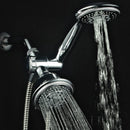 Dual 2 in 1 Shower Head System with Stainless Steel Hose, Handheld Showerhead & Rain Shower Combo. High Pressure 24 Function 4" Face, Patented 3-way Water Diverter in All-Chrome Finish