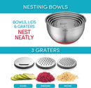 Stainless Steel Mixing Bowls with Lids - Graters, Handle, Pour Spout, Nesting, Airtight Lids - Non-Slip Mixing Bowls for Cooking, Baking, Prepping, Food Storage (Set Of 5)