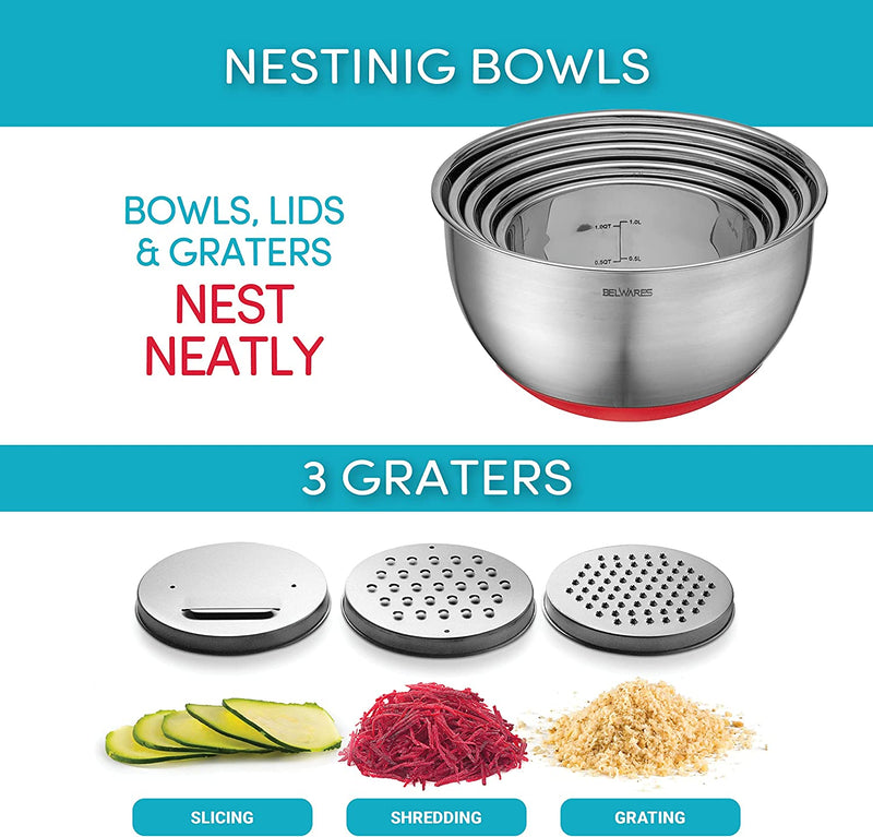 Stainless Steel Mixing Bowls with Lids - Nesting Bowls with Graters, H –  Belwares