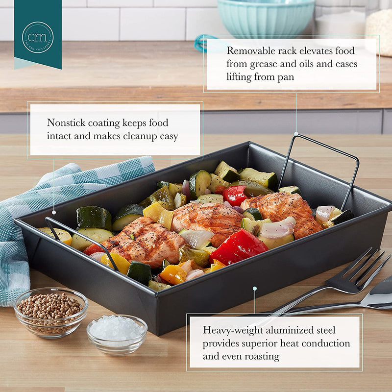 Chicago Roasting Pan with Non-Stick Rack, 13" x  9", Gray