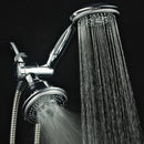 Dual 2 in 1 Shower Head System with Stainless Steel Hose, Handheld Showerhead & Rain Shower Combo. High Pressure 24 Function 4" Face, Patented 3-way Water Diverter in All-Chrome Finish