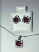 Colored Square CZ Necklace and Earrings Set