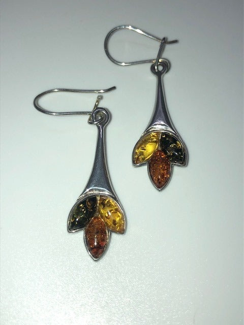 Multi-color Baltic Amber Dangle Earrings