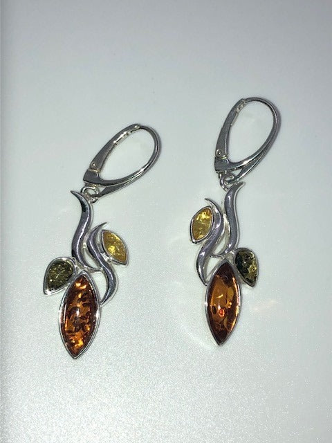 Multi-color Baltic Amber Dangle Earrings