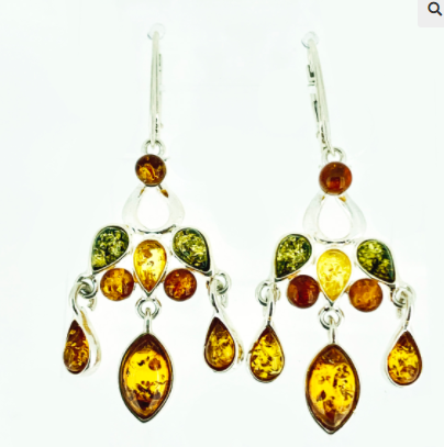 Multi-color Baltic Amber Dangle Chandelier Earrings