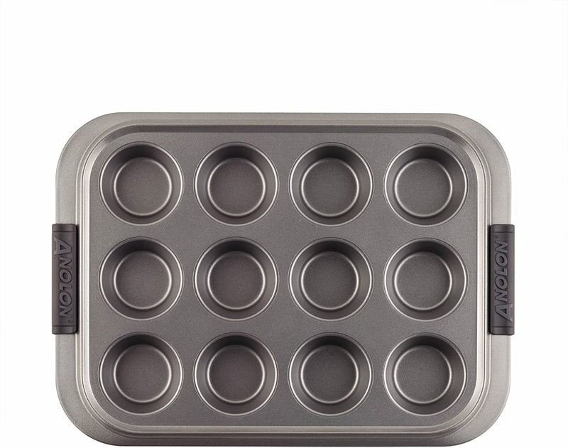 Anolon Advanced Nonstick Bakeware Set includes Nonstick Baking Pan with Lid and Muffin/Cupcake Pan - 3 Piece, Gray