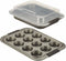 Anolon Advanced Nonstick Bakeware Set includes Nonstick Baking Pan with Lid and Muffin/Cupcake Pan - 3 Piece, Gray