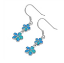 Blue Lab Opal Double Plumeria Dangle Earrings
