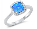 Blue or White Lab Opal and CZ Square Ring