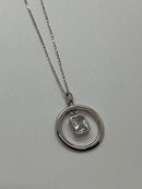 Silver Circle Pendant w/Rectangle CZ Inside