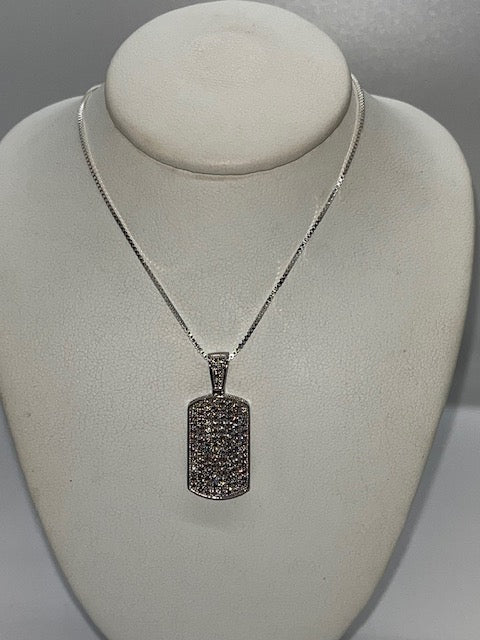 Small CZ Dog Tag Necklace