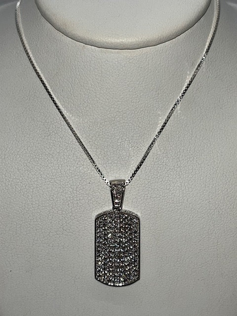 Small CZ Dog Tag Necklace
