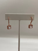 CZ Silver or Rose Gold Square Dangle Earrings