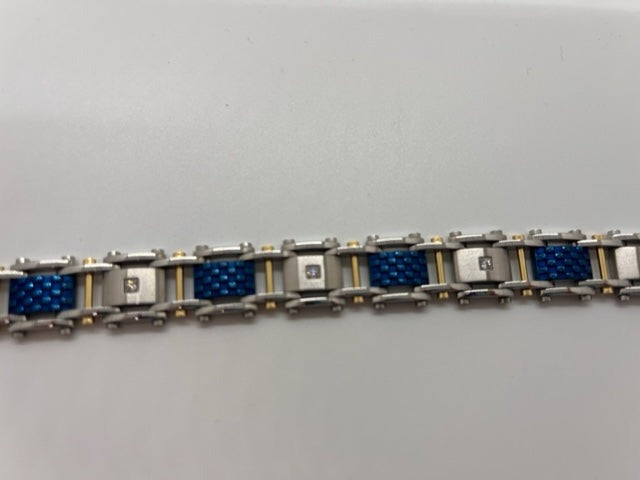 Silver and Blue Stainless Steel Bracelet