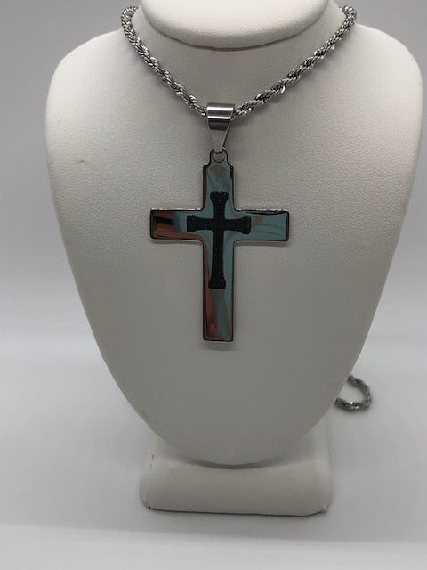 Black and Stainless Steel Cross Necklace