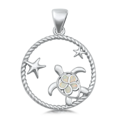 Lab Opal Turtle and Starfish Necklace