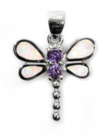 CZ and White Lab Opal Dragonfly Necklace