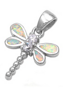 CZ and White Lab Opal Dragonfly Necklace