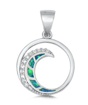 Lab Opal Wave Necklace - Blue