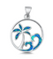 Blue Lab Opal Pendant with Wave and Palm Tree