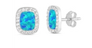 White or Blue Lab Opal Square Earrings with CZ'z