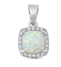 Blue or White Square Opal Necklace with CZ's