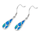 Blue or White Lab Opal Tear Drop Dangle Earrings
