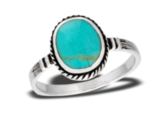 Sterling Silver Synthetic Turquoise or Sodalite Oval Ring With Bali Braid