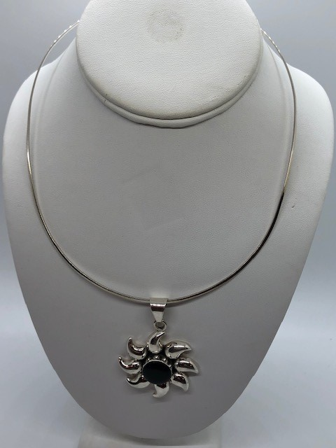 Silver and Black Onyx Sunburst Necklace