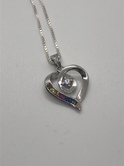 Colored CZ Heart Necklace