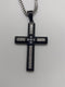 Black or Blue Stainless Steel Cross Necklace with CZs