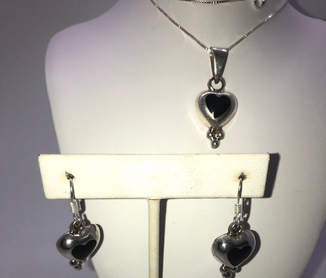 Black Onyx Heart Necklace and Earring Set