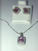 Colored Square CZ Necklace and Earrings Set