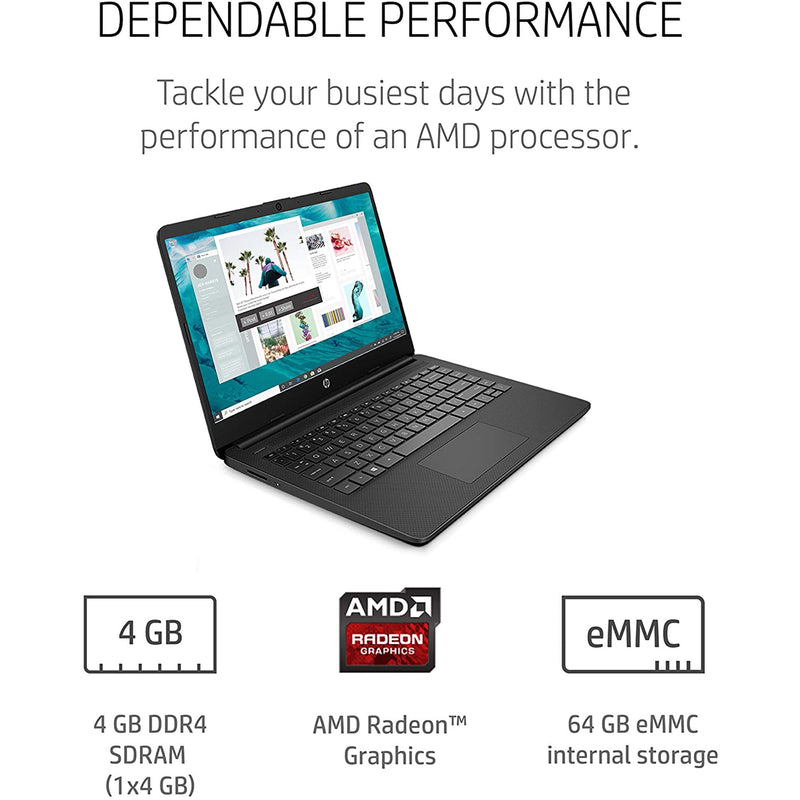 HP 14 Laptop - 14-inch HD Touchscreen - 4 GB RAM - 64 GB eMMC Storage - Windows 10 Home - Long Battery Life - Microsoft 365